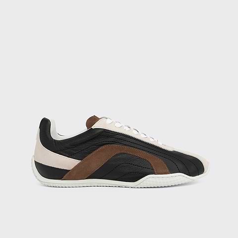Pierre Hardy BASKETS JUMP, cuir de veau noir et cuir de veau velours marron & blanc cassé