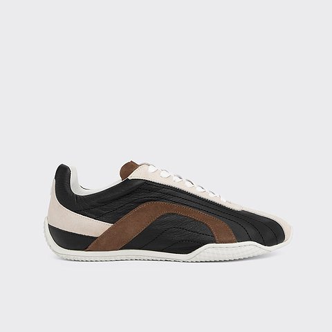 Pierre Hardy BASKETS JUMP, cuir de veau noir et cuir de veau velours marron & blanc cassé