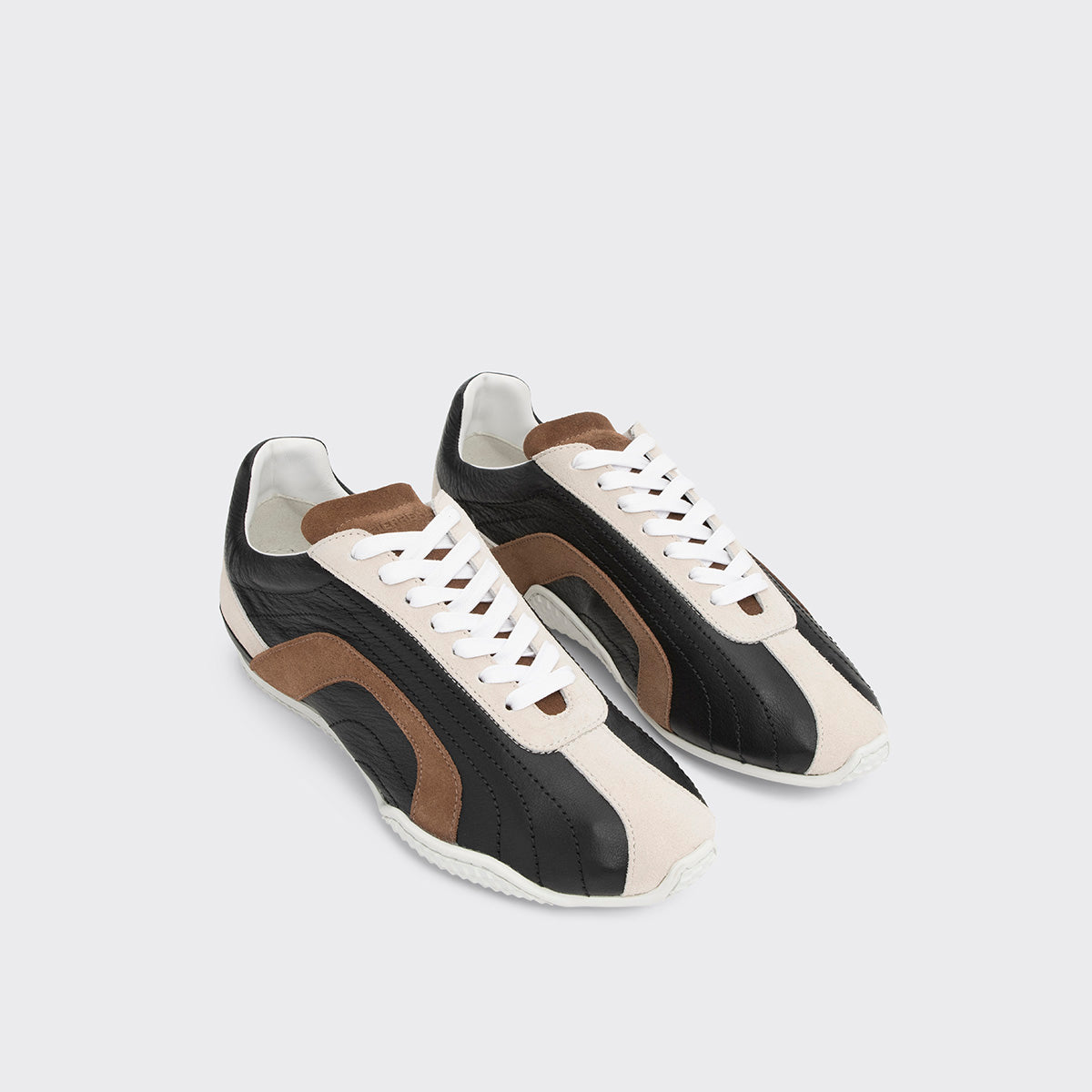 Pierre Hardy BASKETS JUMP, cuir de veau noir et cuir de veau velours marron & blanc cassé, vue 3