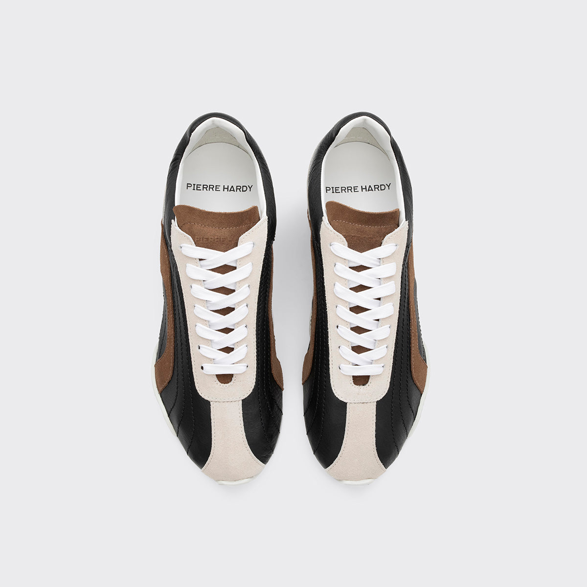 Pierre Hardy BASKETS JUMP, cuir de veau noir et cuir de veau velours marron & blanc cassé, vue 2