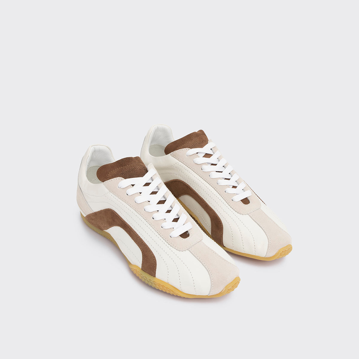 Pierre Hardy BASKETS JUMP, cuir de veau blanc et cuir de veau velours marron & blanc cassé, vue 5