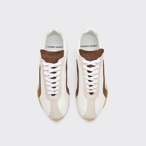 Pierre Hardy BASKETS JUMP, cuir de veau blanc et cuir de veau velours marron & blanc cassé, vue 2