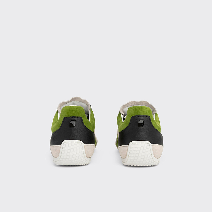 Pierre Hardy BASKETS JUMP, cuir de chevreau velours vert, cuir de veau noir et cuir de veau velours blanc cassé, vue 5