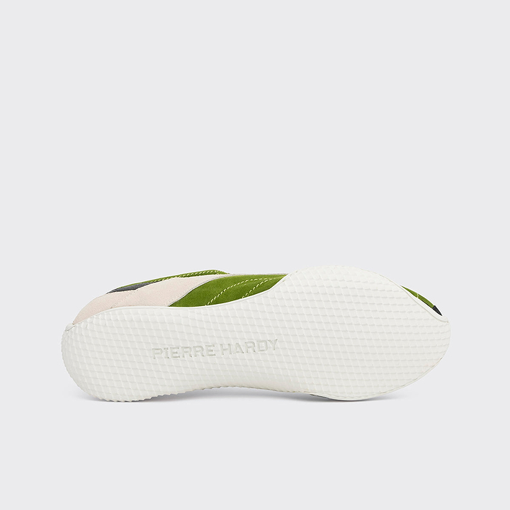 Pierre Hardy BASKETS JUMP, cuir de chevreau velours vert, cuir de veau noir et cuir de veau velours blanc cassé, vue 4
