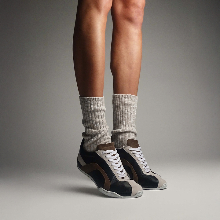 Pierre Hardy BASKETS JUMP, cuir de veau noir et cuir de veau velours marron & blanc cassé, vue 6