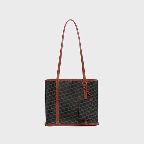 Pierre Hardy MINI CABAS CAB, toile enduite cube perspective noir et cuir de veau rouille