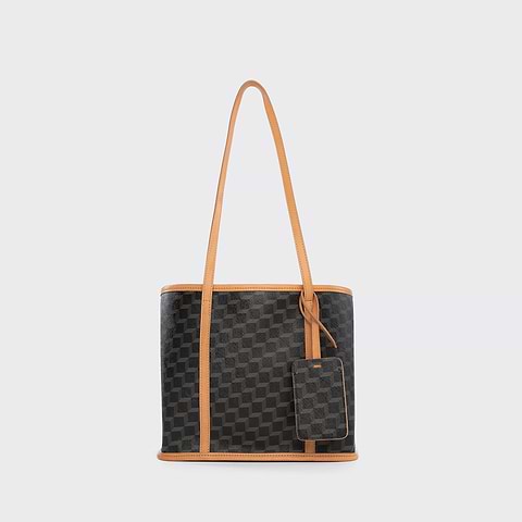 Pierre Hardy MINI CABAS CAB, toile enduite cube perspective noir et ganses en cuir de veau naturel