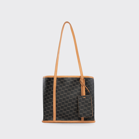 Pierre Hardy MINI CABAS CAB, toile enduite cube perspective noir et ganses en cuir de veau naturel