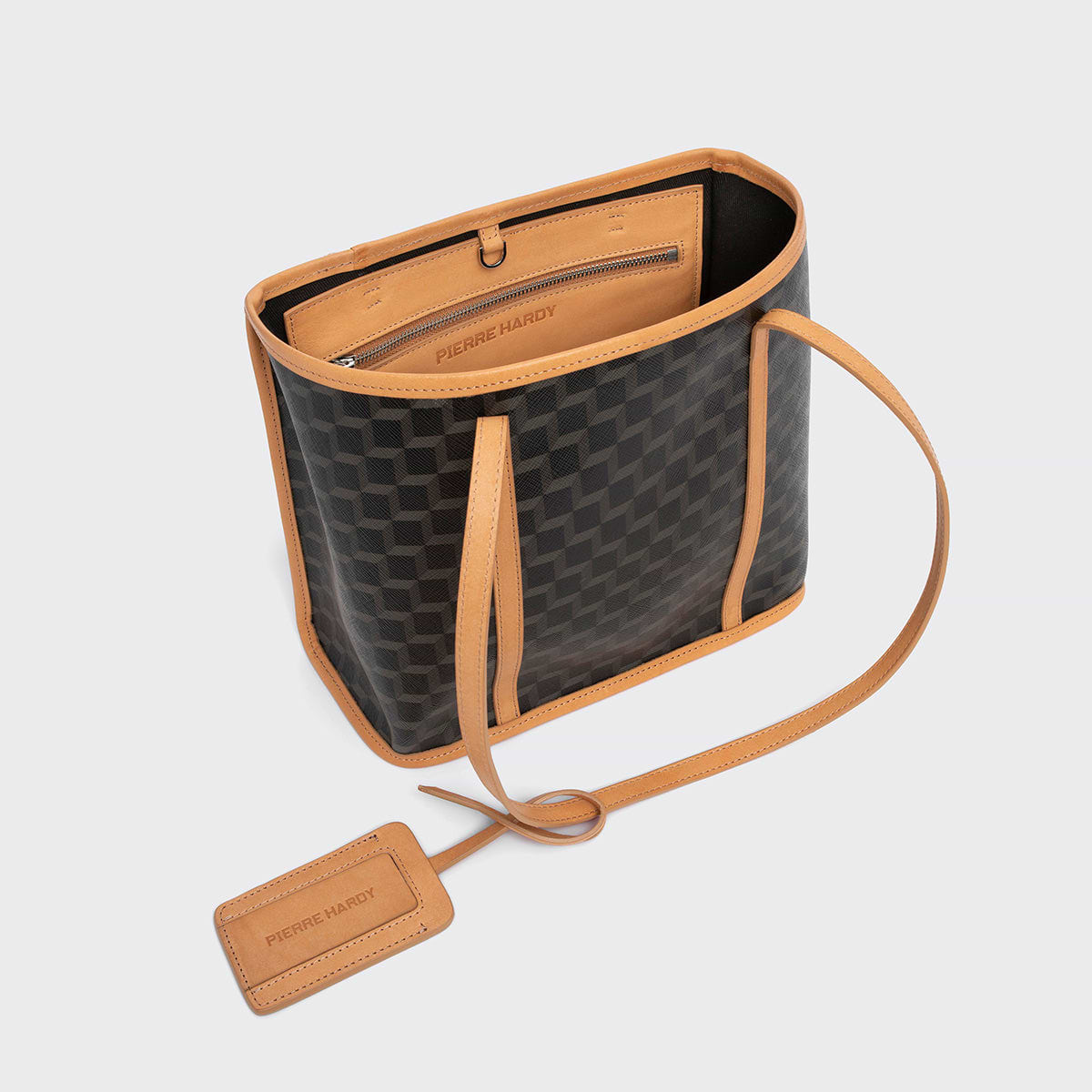 Pierre Hardy MINI CABAS CAB, toile enduite cube perspective noir et ganses en cuir de veau naturel, vue 2