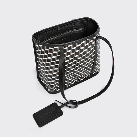 Pierre Hardy MINI CABAS CAB, toile enduite cube perspective et ganses en cuir de veau noir, vue 2