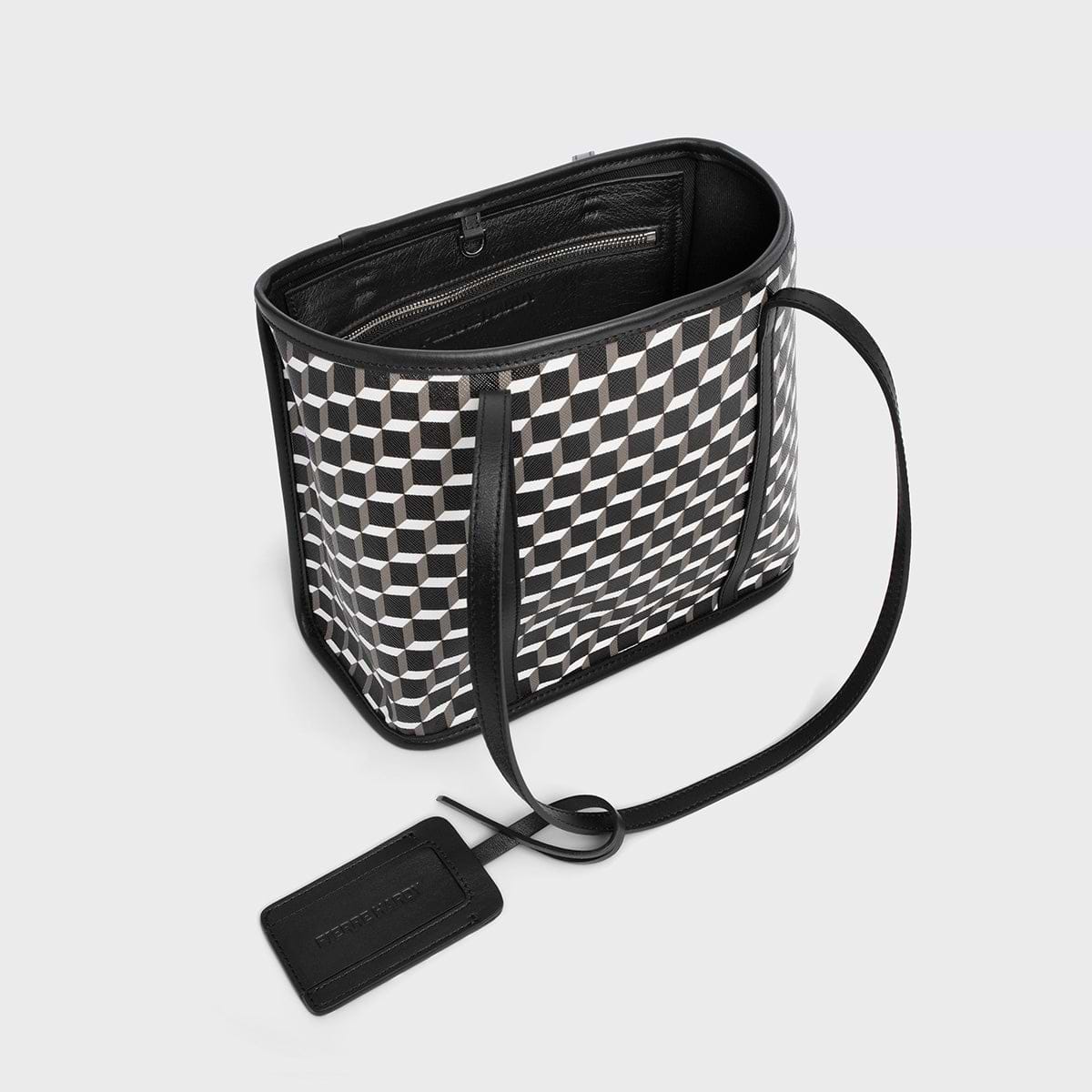 Pierre Hardy MINI CABAS CAB, toile enduite cube perspective et ganses en cuir de veau noir, vue 2