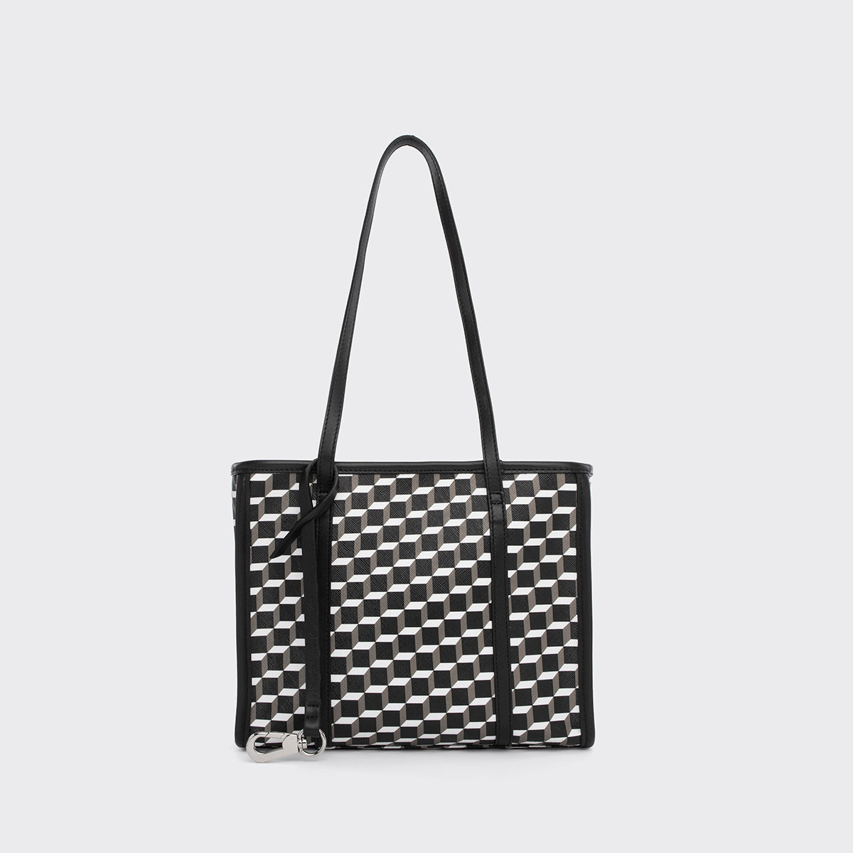 Pierre Hardy MINI CABAS CAB, toile enduite cube perspective et ganses en cuir de veau noir, vue 4