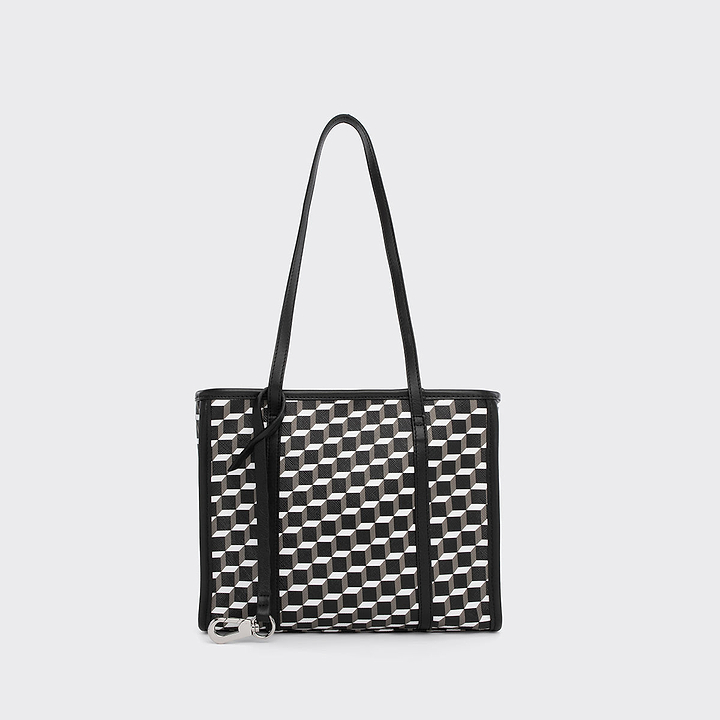 Pierre Hardy MINI CABAS CAB, toile enduite cube perspective et ganses en cuir de veau noir, vue 4