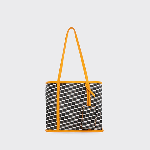 Pierre Hardy MINI CAB TOTE, cube perspective coated canvas and sun lambskin trims