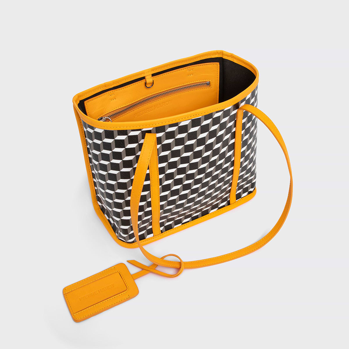 Pierre Hardy MINI CAB TOTE, cube perspective coated canvas and sun lambskin trims, vue 2