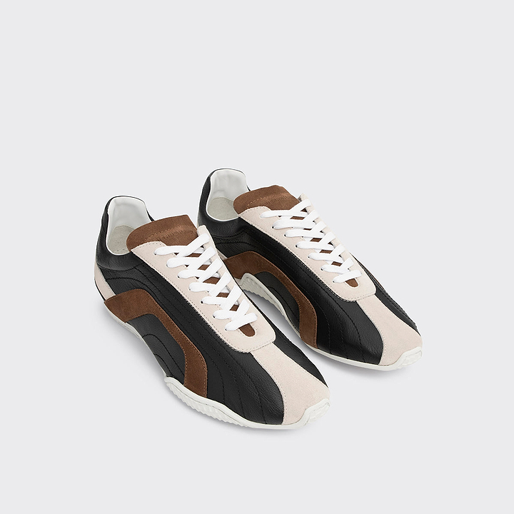 Pierre Hardy BASKETS JUMP, cuir de veau noir et cuir de veau velours marron & blanc cassé, vue 3