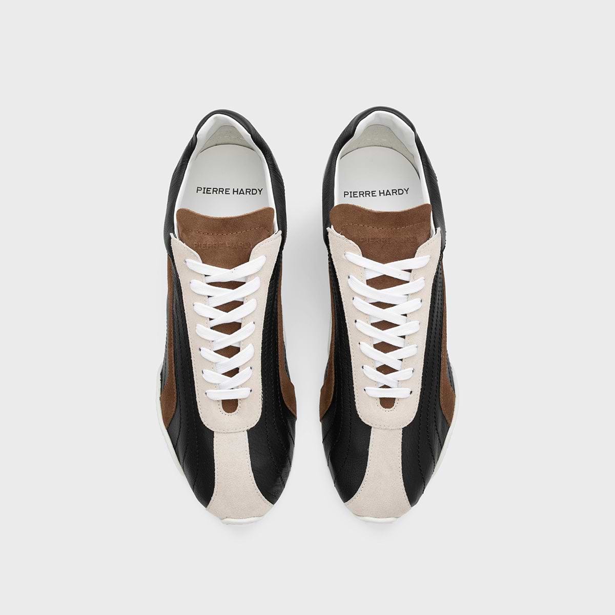 Pierre Hardy BASKETS JUMP, cuir de veau noir et cuir de veau velours marron & blanc cassé, vue 2