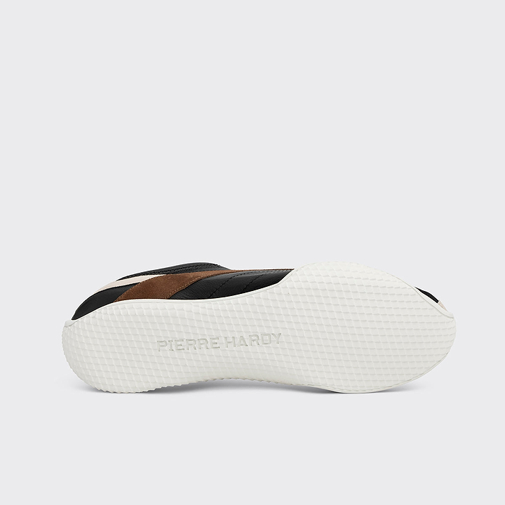 Pierre Hardy BASKETS JUMP, cuir de veau noir et cuir de veau velours marron & blanc cassé, vue 4