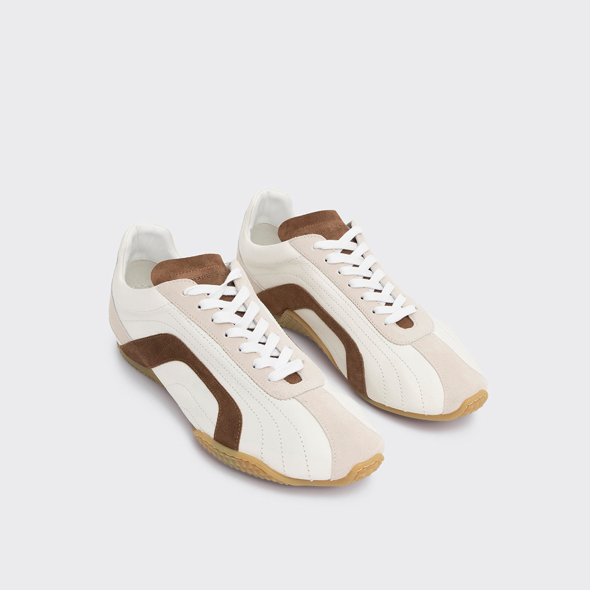 Pierre Hardy BASKETS JUMP, cuir de veau blanc et cuir de veau velours marron & blanc cassé, vue 5