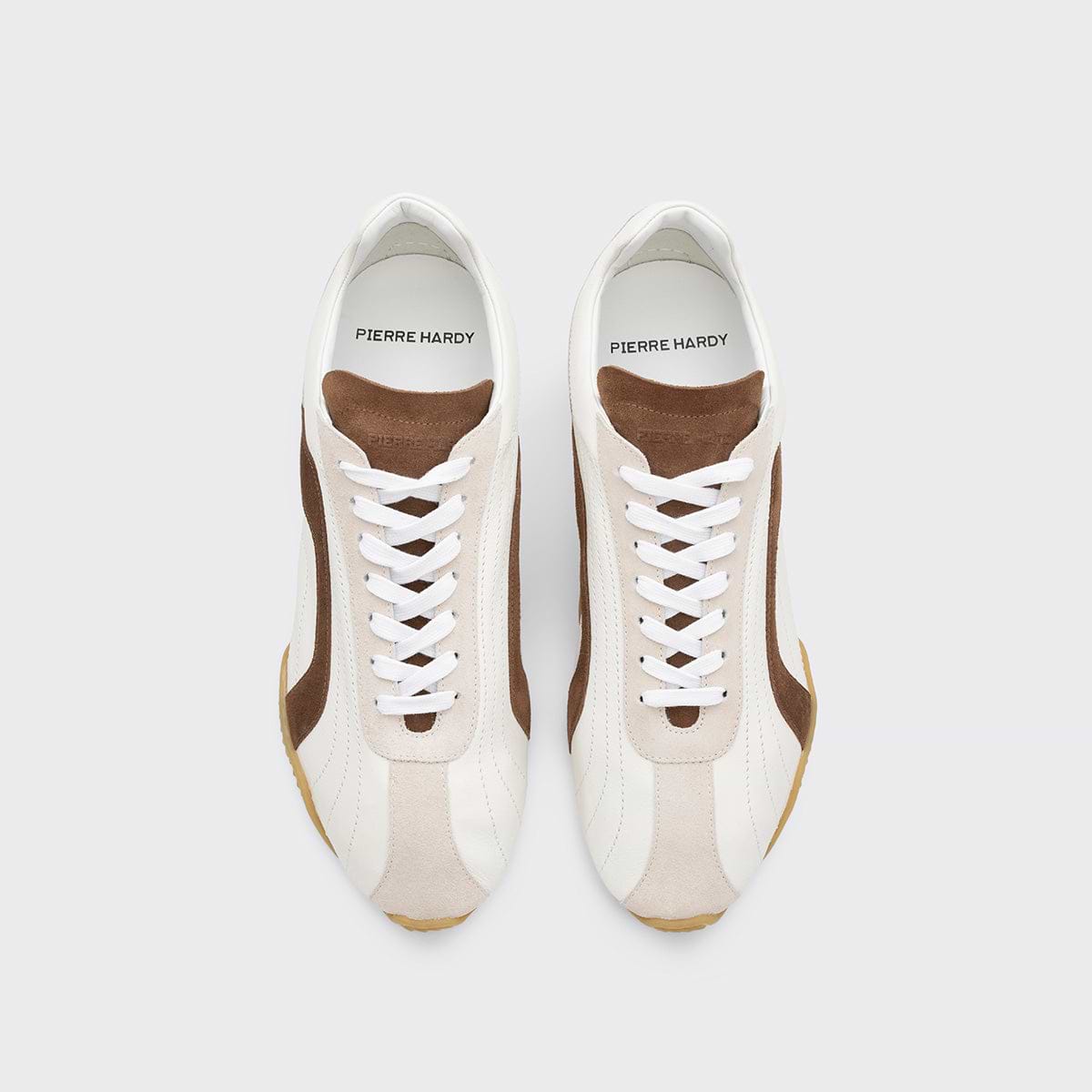 Pierre Hardy BASKETS JUMP, cuir de veau blanc et cuir de veau velours marron & blanc cassé, vue 2