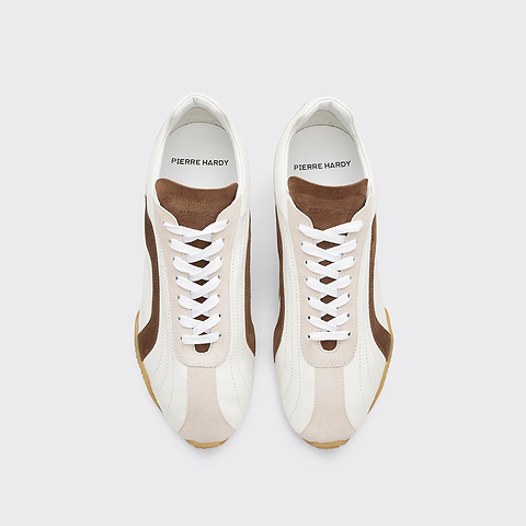 Pierre Hardy BASKETS JUMP, cuir de veau blanc et cuir de veau velours marron & blanc cassé, vue 2