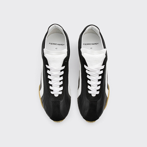 Pierre Hardy BASKETS JUMP, cuir de veau noir & blanc et veau velours noir, vue 2