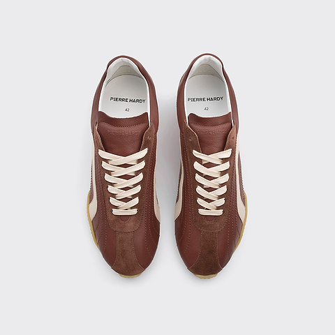 Pierre Hardy BASKETS JUMP, cuir de veau marron & blanc cassé et veau velours marron, vue 2