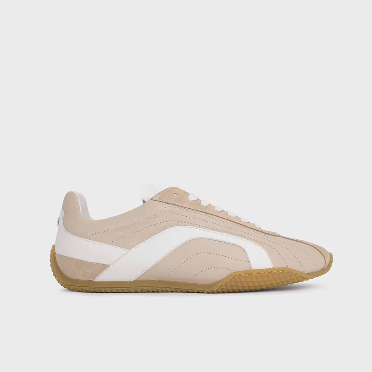 Pierre Hardy BASKETS JUMP, cuir de veau beige & blanc et veau velours beige