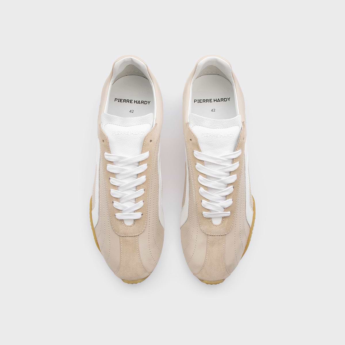 Pierre Hardy BASKETS JUMP, cuir de veau beige & blanc et veau velours beige, vue 2
