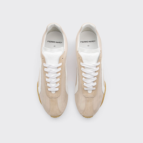 Pierre Hardy BASKETS JUMP, cuir de veau beige & blanc et veau velours beige, vue 2
