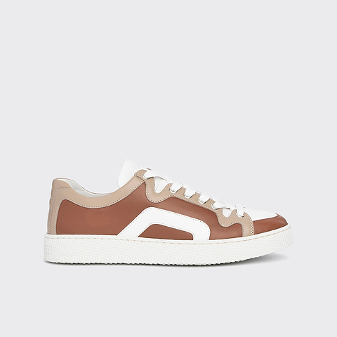 Pierre Hardy BASKETS ALPHA - FEMME, cuir de veau marron clair, beige et blanc