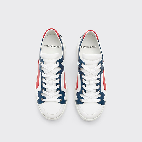 Pierre Hardy BASKETS ALPHA - FEMME, cuir de veau blanc, bleu marine et rouge, vue 2