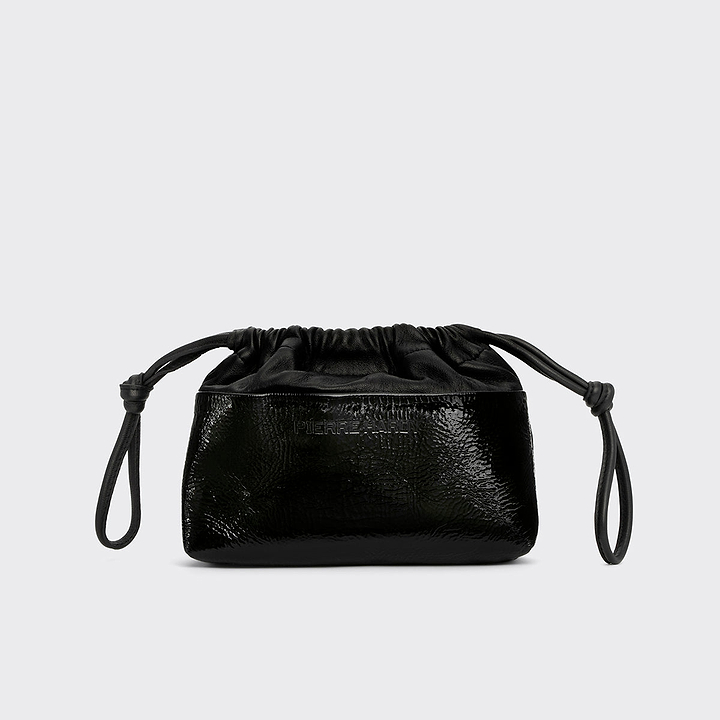 Pierre Hardy POCHETTE TWIN MINI, cuir de chevreau verni noir et cuir d'agneau noir, vue 8