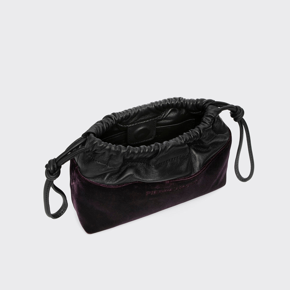 Pierre Hardy POCHETTE TWIN MINI, velours prune  et cuir d'agneau noir, vue 5