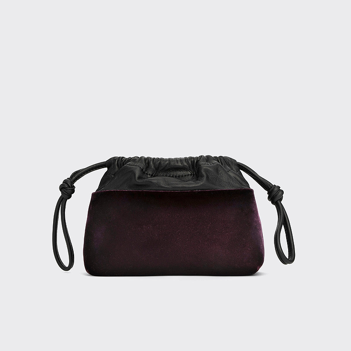 Pierre Hardy POCHETTE TWIN MINI, velours prune  et cuir d'agneau noir, vue 7