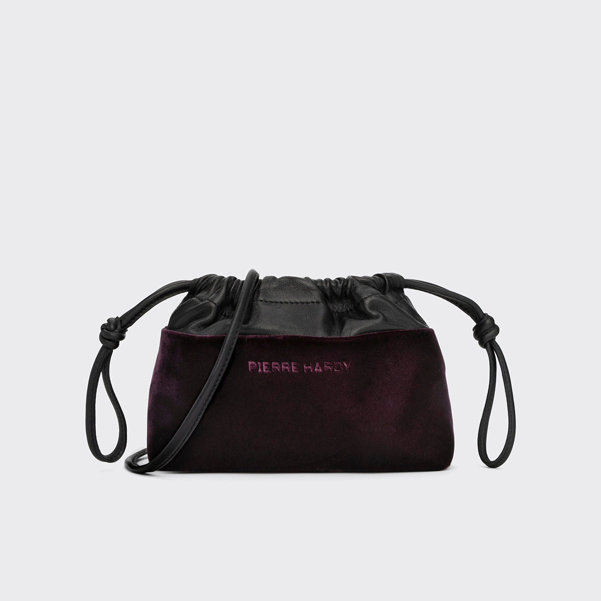 Pierre Hardy POCHETTE TWIN MINI, velours prune  et cuir d'agneau noir