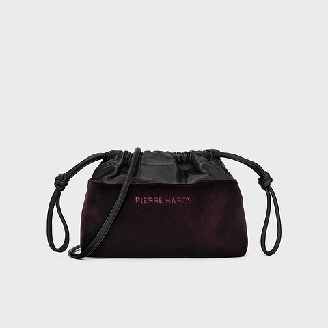Pierre Hardy POCHETTE TWIN MINI, velours prune  et cuir d'agneau noir