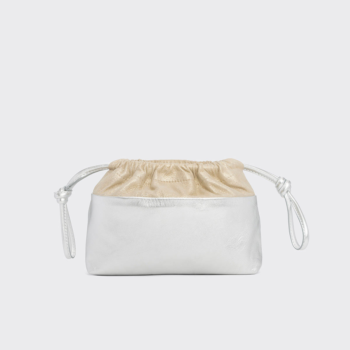 Pierre Hardy POCHETTE TWIN MINI, cuir de chevreau métallisé argenté et cuir d'agneau champagne, vue 5