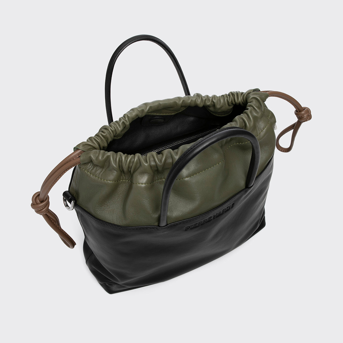 Pierre Hardy SAC TWIN, cuir de veau noir et cuir d'agneau kaki, vue 2