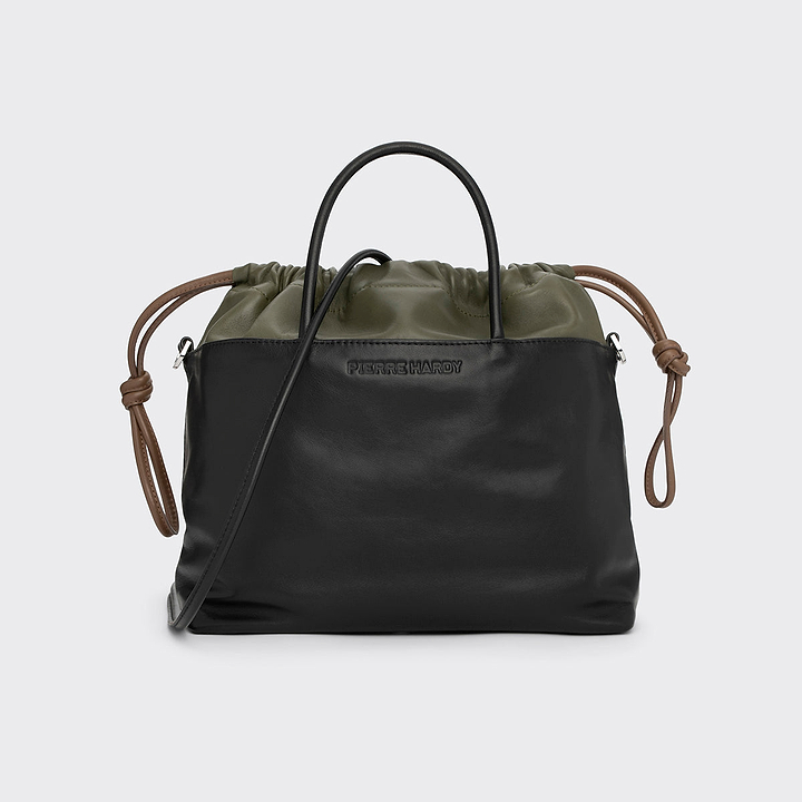 Pierre Hardy SAC TWIN, cuir de veau noir et cuir d'agneau kaki