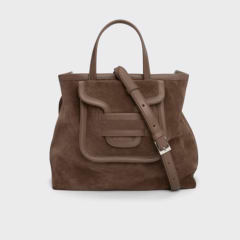 Pierre Hardy SAC TOTE ALPHA DAY, cuir de veau velours marron clair et cuir de veau camel