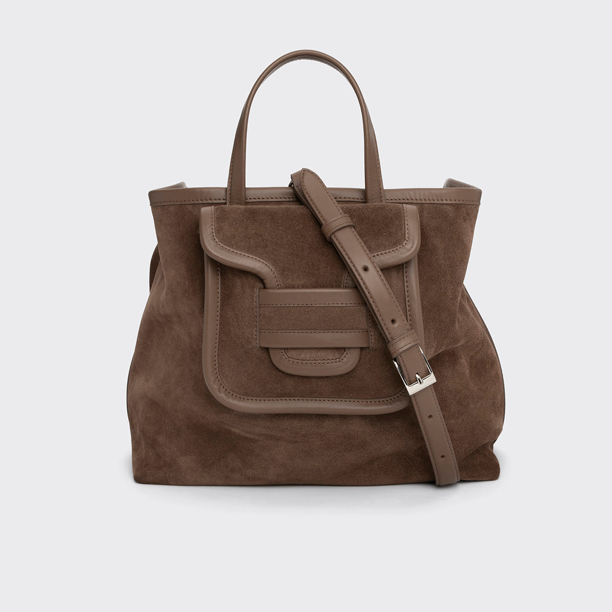Pierre Hardy SAC TOTE ALPHA DAY, cuir de veau velours marron clair et cuir de veau camel