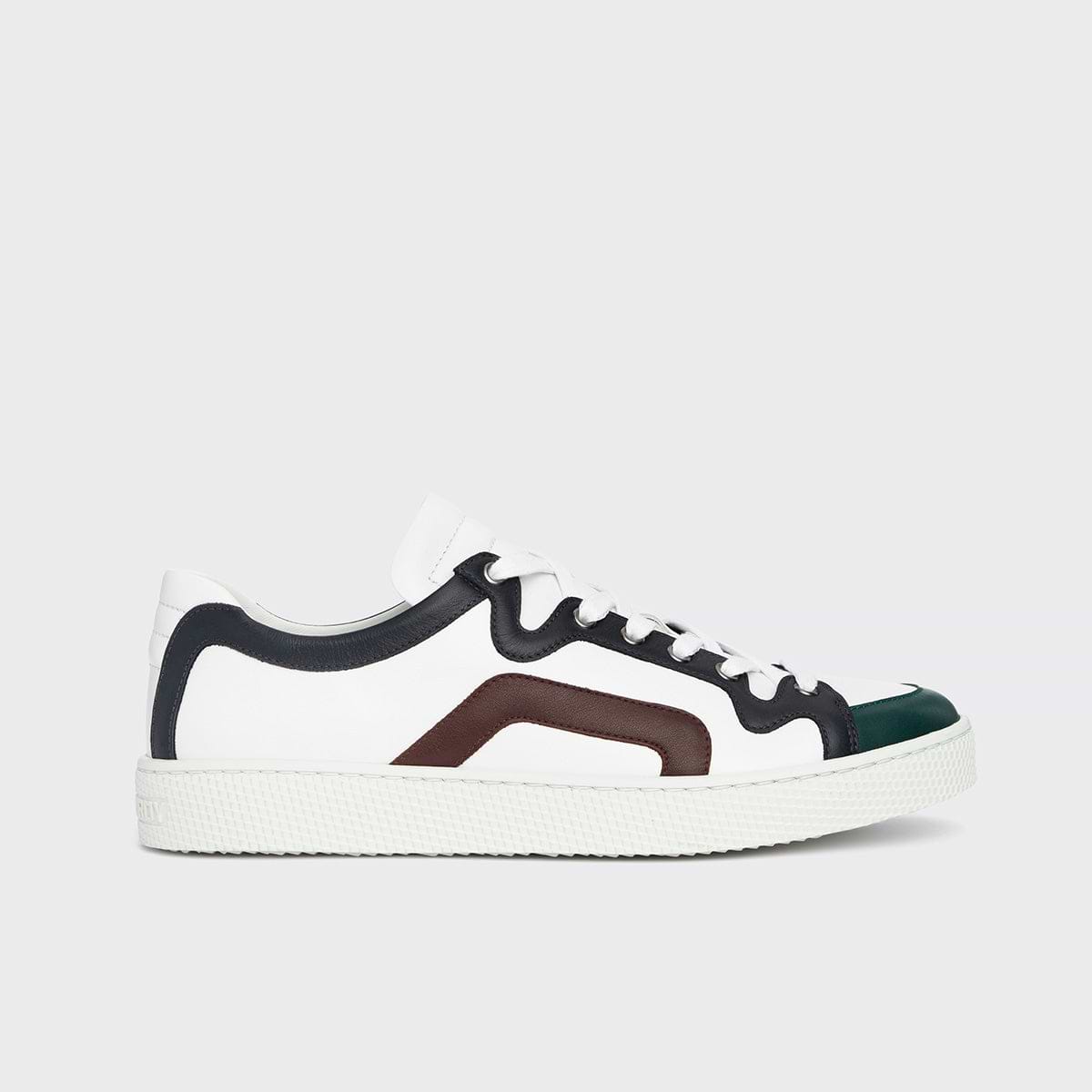 Pierre Hardy BASKETS ALPHA - HOMME, cuir de veau blanc, vert, bleu marine et bordeaux