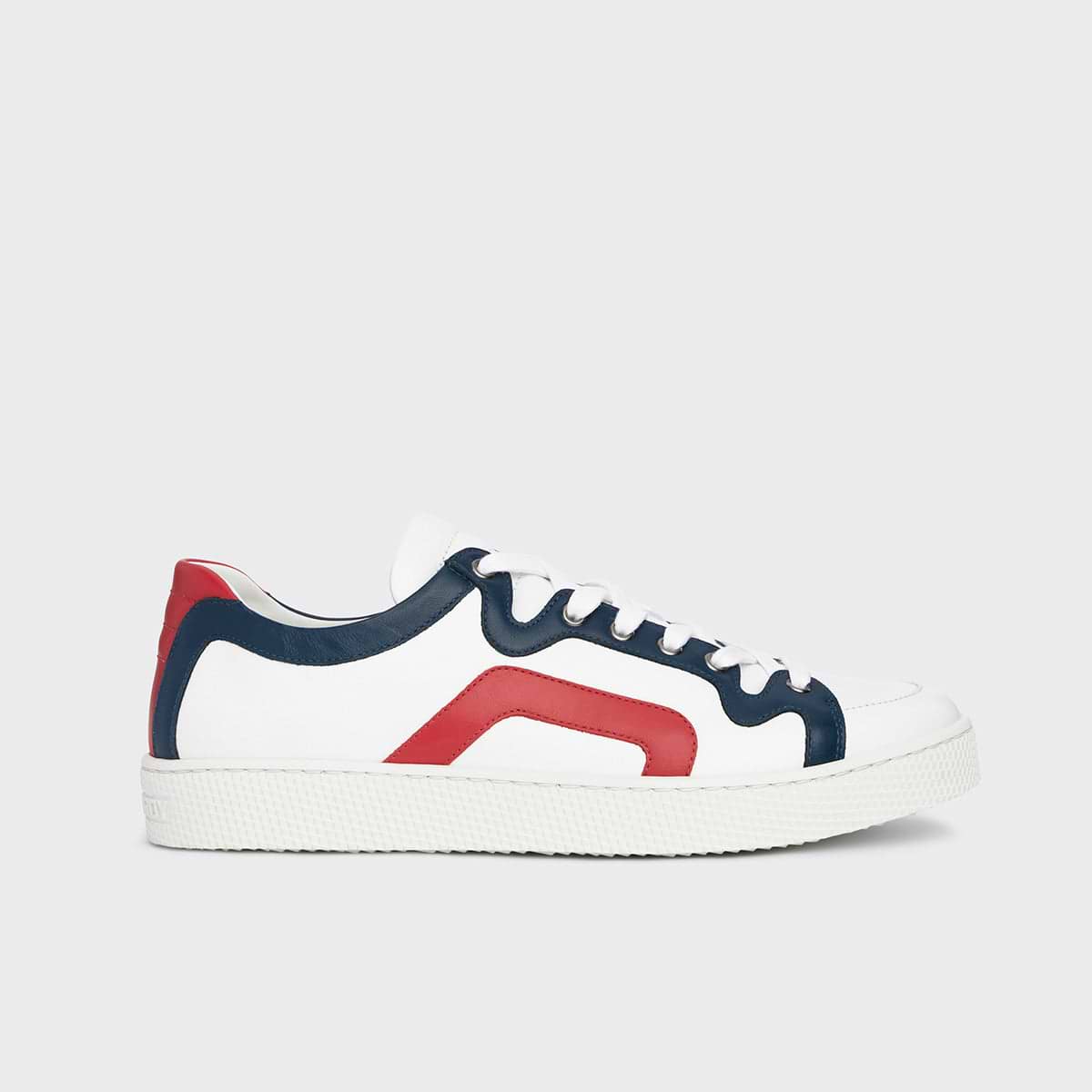 Pierre Hardy BASKETS ALPHA - HOMME, cuir de veau blanc, bleu marine et rouge