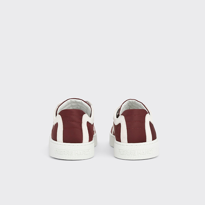Pierre Hardy BASKETS ALPHA - HOMME, toile de nylon bordeaux et cuir de veau velours blanc, vue 9