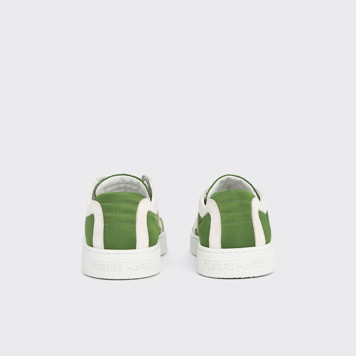 Pierre Hardy BASKETS ALPHA - HOMME, toile de nylon verte et cuir de veau velours blanc, vue 9