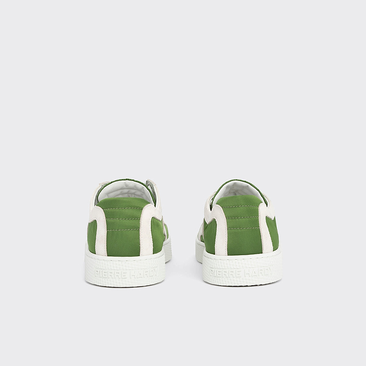 Pierre Hardy BASKETS ALPHA - HOMME, toile de nylon verte et cuir de veau velours blanc, vue 9