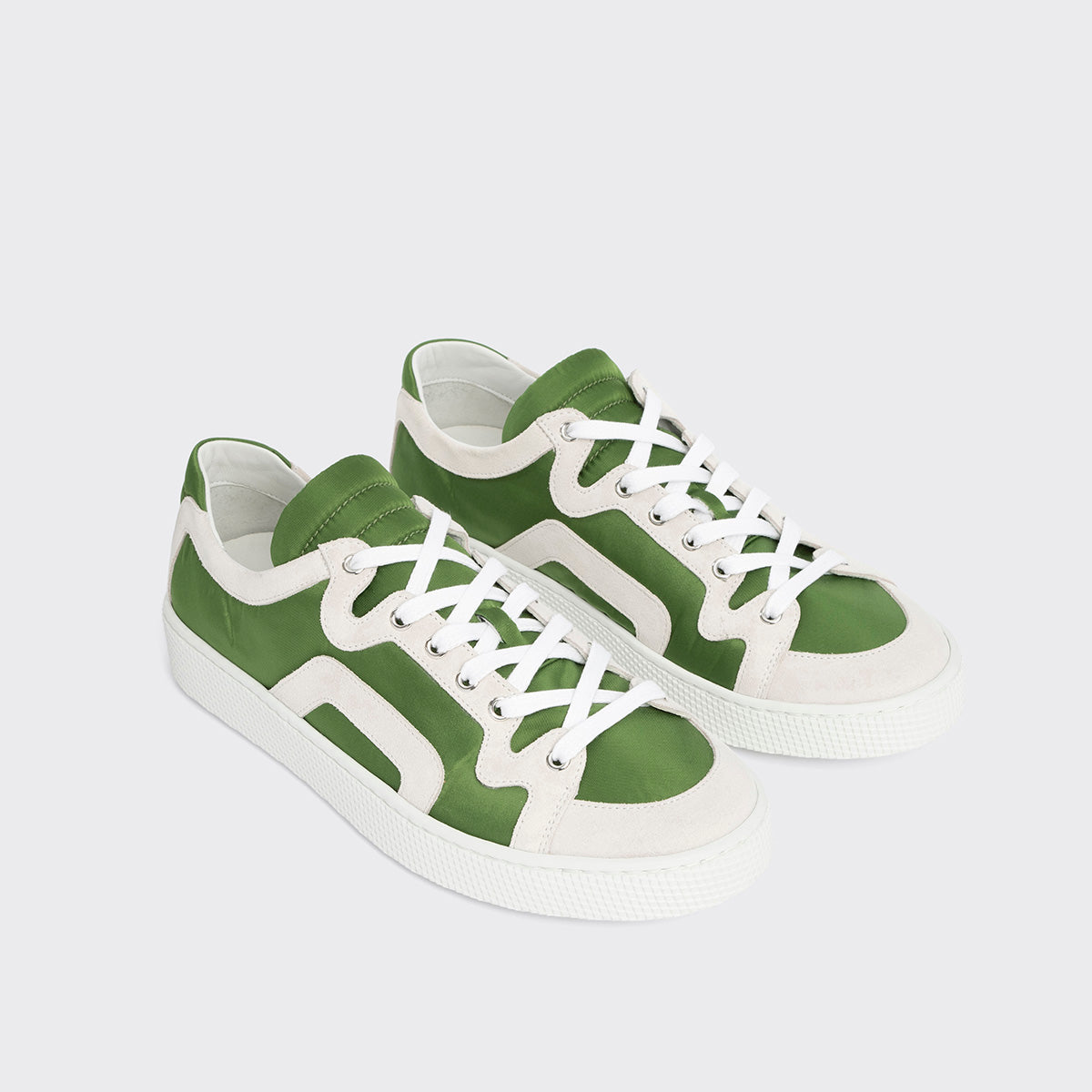 Pierre Hardy BASKETS ALPHA - HOMME, toile de nylon verte et cuir de veau velours blanc, vue 8