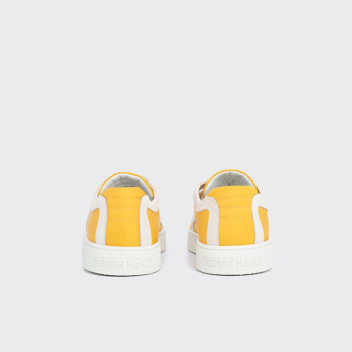 Pierre Hardy BASKETS ALPHA - HOMME, toile de nylon jaune et cuir de veau velours blanc, vue 9