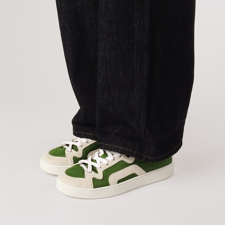 Pierre Hardy BASKETS ALPHA - HOMME, toile de nylon verte et cuir de veau velours blanc, vue 5